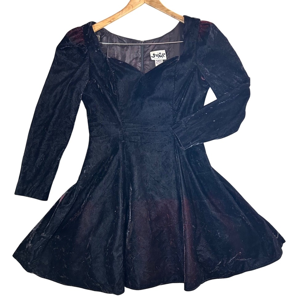 Vintage 90s Jump Apparel Velvet Skater Mini Dress‎ S Black Whimsigoth Holiday